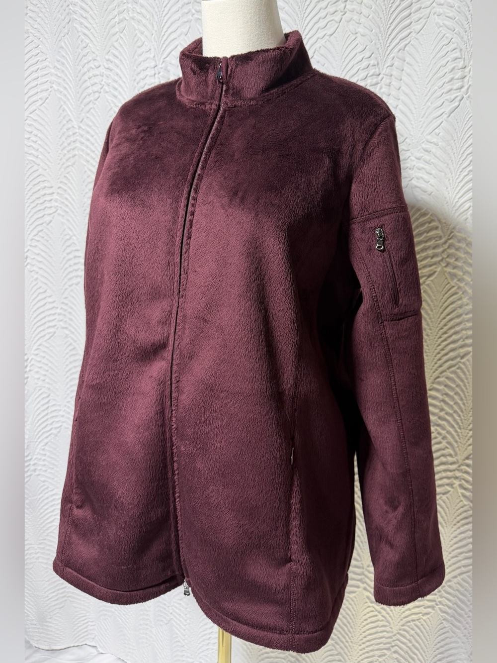 J. Jill Fit Plush Full-Zip Women's Jacket - Burgundy